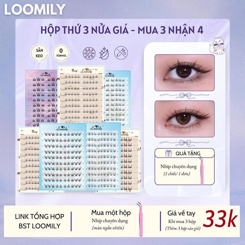 LOOMILY Mi giả sẵn keo mi cụm mềm mịn dễ gắn mi thỏ chín đuôi mi thiên sơn. Tặng nhíp chuyên dụng khi mua