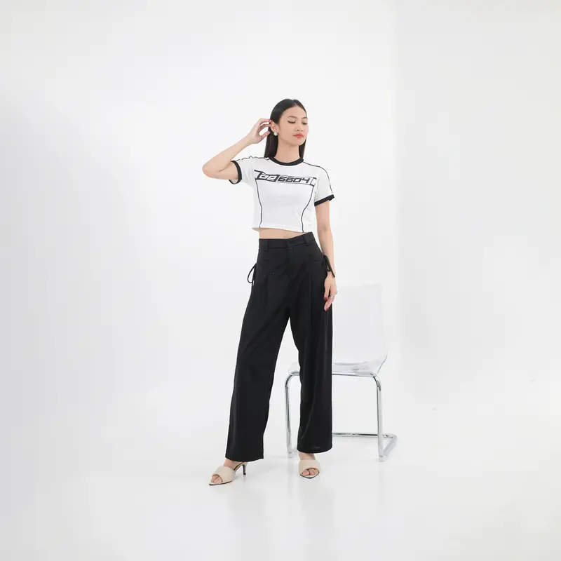 Y2K Patched Stripe Croptop / Baju Crop Top / Atasan Wanita Kekinian 7