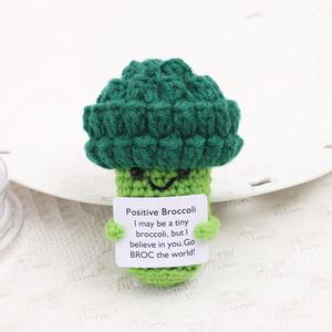Funny Vegetable Crochet Broccoli Ornaments with Positive Card for Home Decor