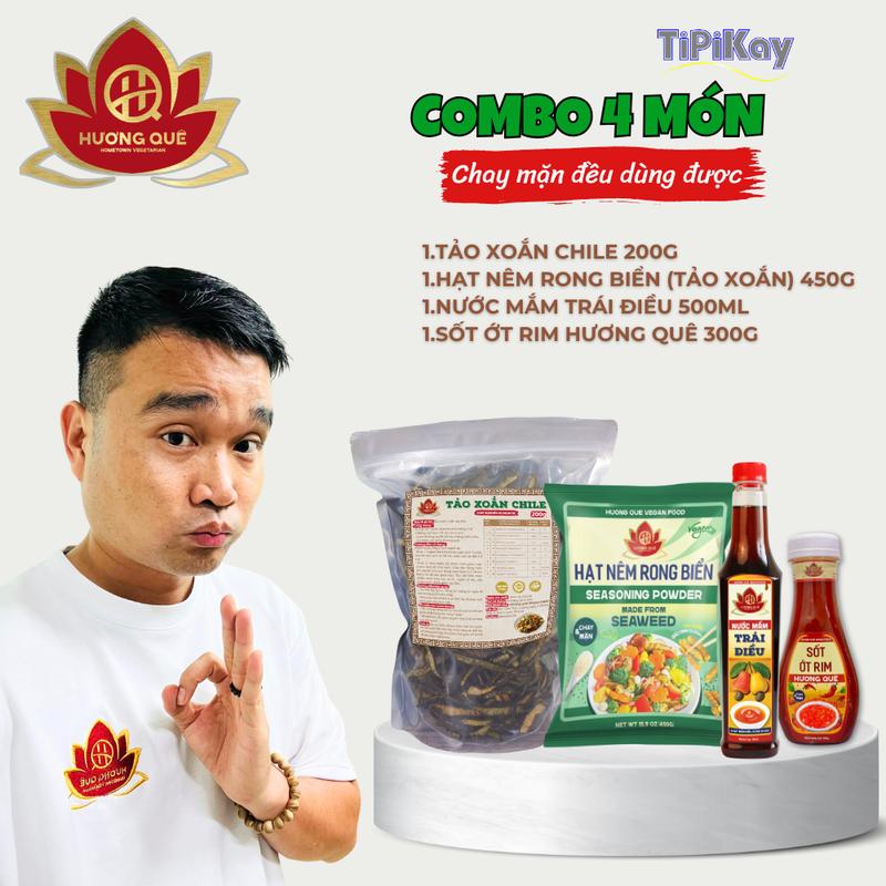 Combo 4 Món Tảo Xoắn Chile 200g + Nước Mắm Trái  Điều 500ml + Sốt Ớt Rim Hương Quê 300g + Hạt Nêm Rong Biển 450g - TiPiKay Shop