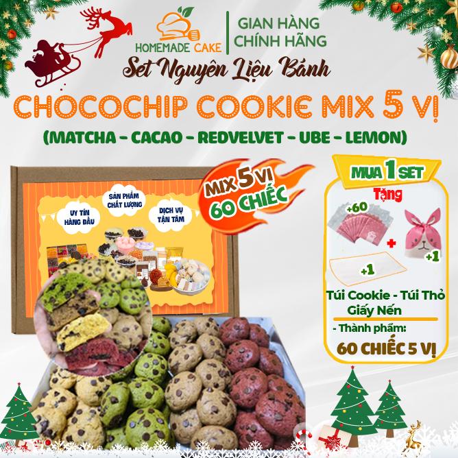   60 Chiếc Mix 5 Vị  Nguyên liệu làm bánh Chocochip Cookie tặng giấy nến túi đựng Cookie túi Zip- HomeMadeCAKE 