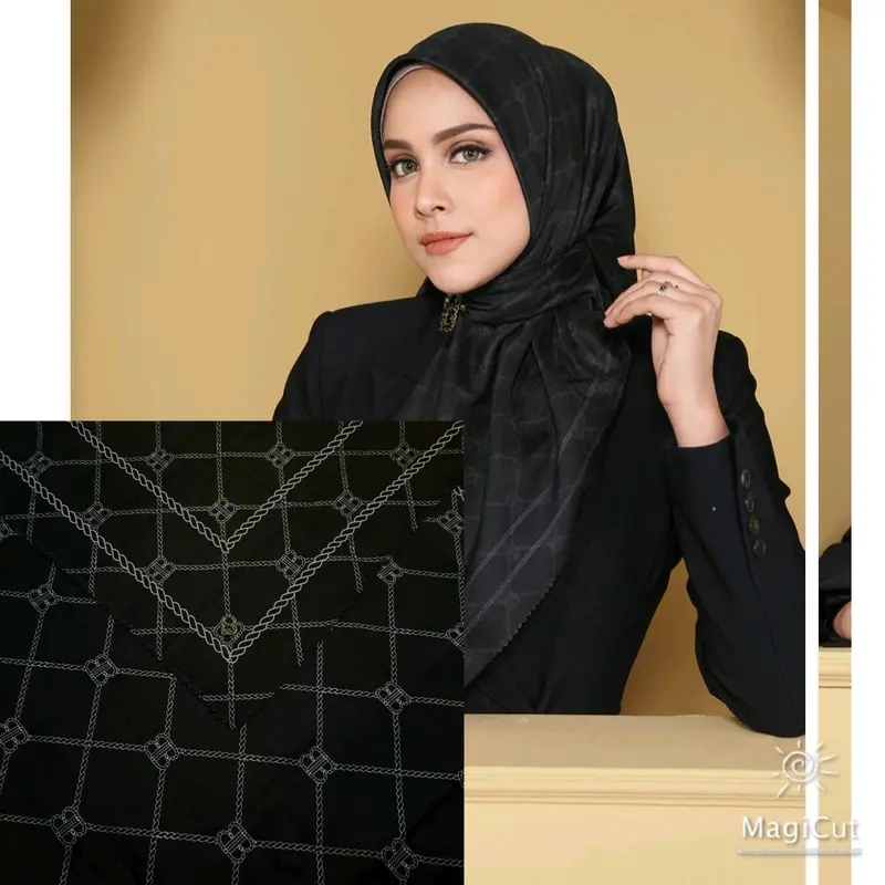 Button scarves motif Decodra voile square semi ori button scarves mirror, look like, kemasan kotak di hampers, bahan voal lembut, Semua musim, segi Empat with Logo Metal B, Nyaman , Jilbab muslim 3