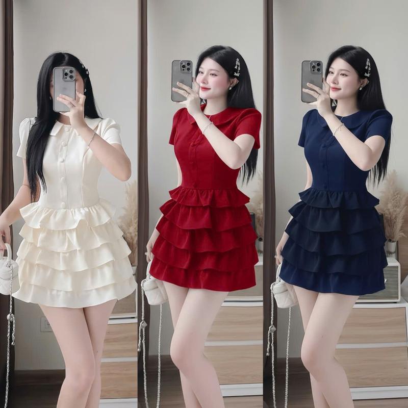  Váy Thiết Kế Bèo Tầng B31 Cổ Sen Tay Ngắn Đính Nút Bọc Trẻ Trung Vải Lụa Hàn Đa Màu Size S M L XL XXL Phù Hợp Đi Chơi Dự Tiệc  Nhận làm theo yêu cầu  