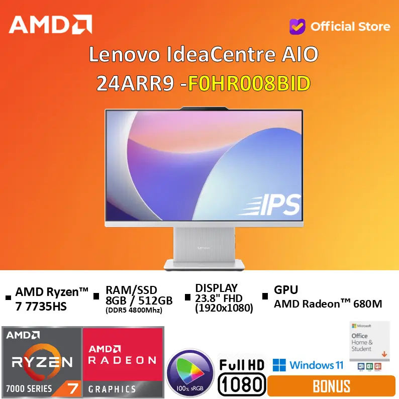 [PROMO CO] Lenovo IdeaCentre AIO 24ARR9 Ryzen 7 7735HS 8GB/16GB 512GB W11+OHS 23.8FHD IPS -8BID