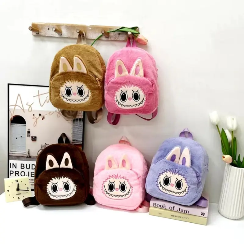 Tas Ransel Anak TK/SD Karakter Boneka Labubu Bulu Halus - Ransel Anak Bulu Halus Head Labubu Kawaii 0