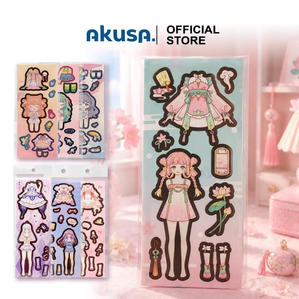 AKUSA 20 Lembar Mainan Stiker DIY Face Changing Sticker Anak 3-6tahun Tema Princess Sticker Dekorasi Scrapbook Anti Air STI006