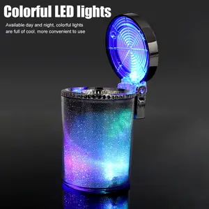 Portable Car Ashtray With LED Lamp Cigarette Ash Holds Cup Automatic Light Indicator Ashtray Car Cup Holder For Car Home Office