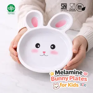 TOPTREE Bunny Kids Plate Pink – Piring Melamin Anak Motif Kelinci Lucu, BPA Free & Aman