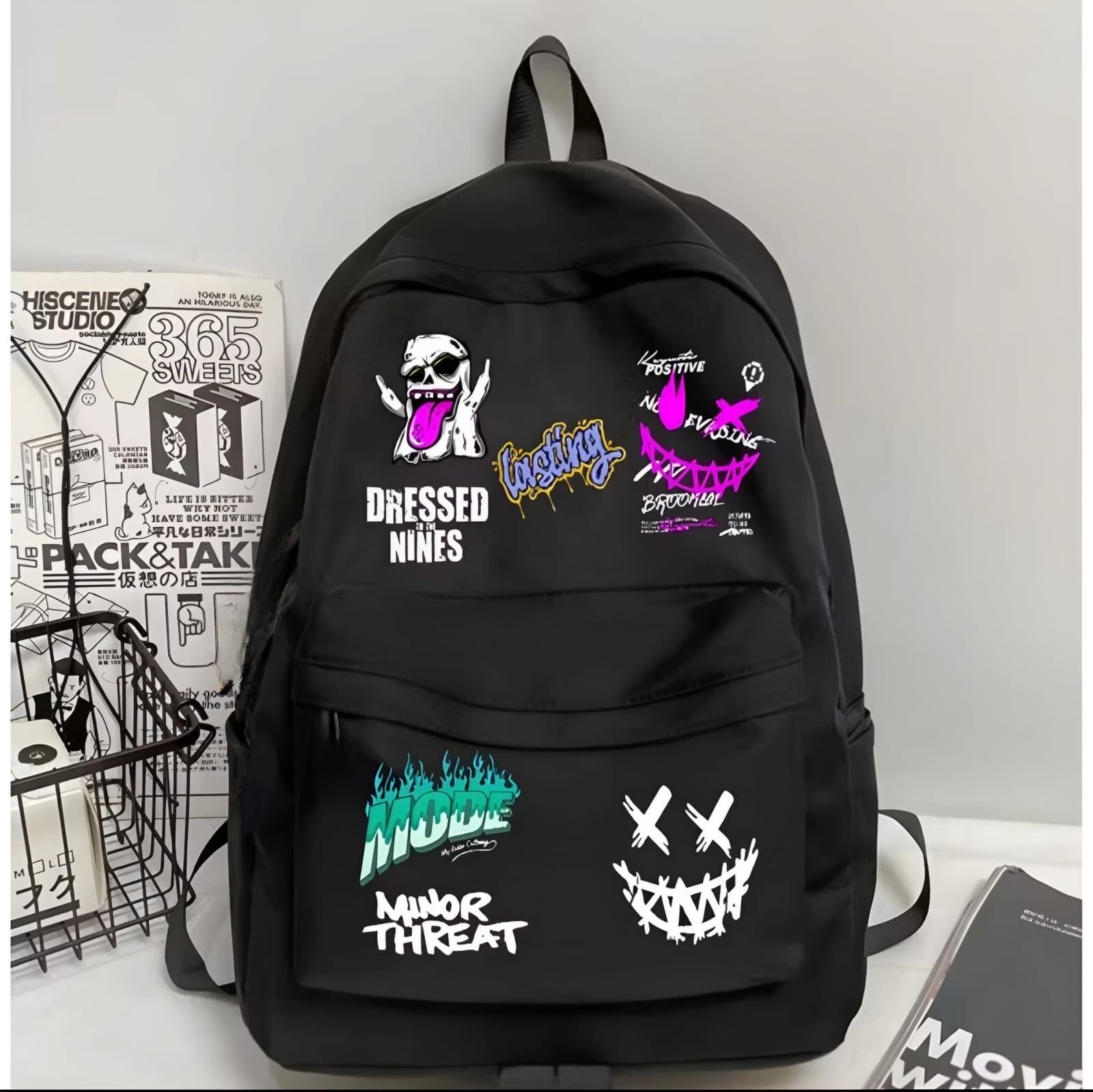 Arkhan Bag Store Tas Ransel Distro Fashion Backpack Sekolah SD/SMP/SMA Fungsional Pria Wanita Unisex Hitam Kece dengan Desain Band Musik Unik 40x30x13 cm Serbaguna dan Harga Terjangkau