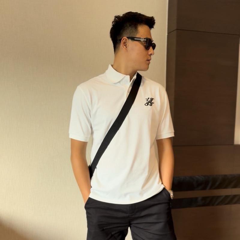 Áo Polo LIFSTUDIO thêu nổi 3D logo Cá sấu cotton Cổ trụ Nam Menswear - Màu đen - Trắng - Xanh đen
