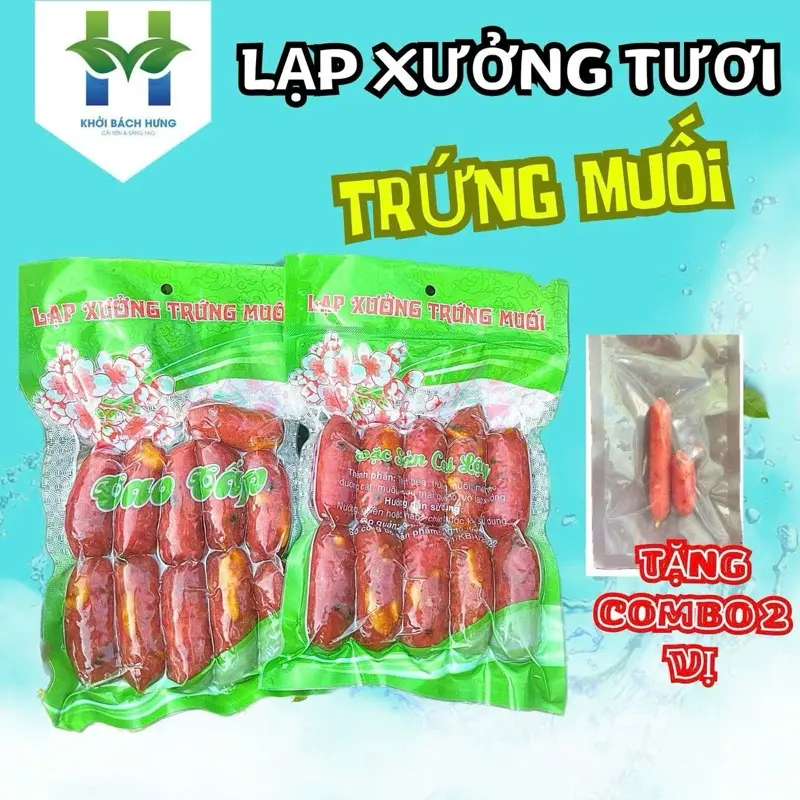 1 kg lạp xưởng heo trứng muối sấy dẻo - 20% trứng muối-Đặc sản CAI LẬY vị mặn ngọt - 1kg ( 2 túi 16-20 cây) - (Tặng gói nhỏ 2 vị lạp tôm và lạp heo khô). [Khởi Bách Hưng]