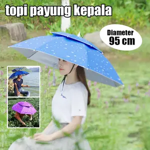 Topi Payung Kepala Dewasa Anti Sinar UV Hujan Panas Diameter 55cm-95cm untuk Mancing Berkemah Piknik Dilipat Plastik - Pvc