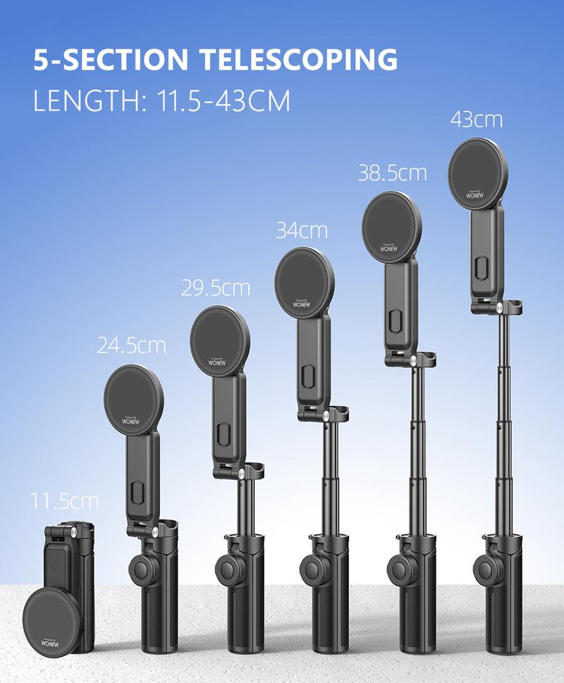 Product Introduction of 3-in-1 Magnetic Phone Grip，Magsafe phoneholder，Wonew Palm-Size Selfie Stick/Tripod，travel selfie portable，with Bluetooth remote， 16