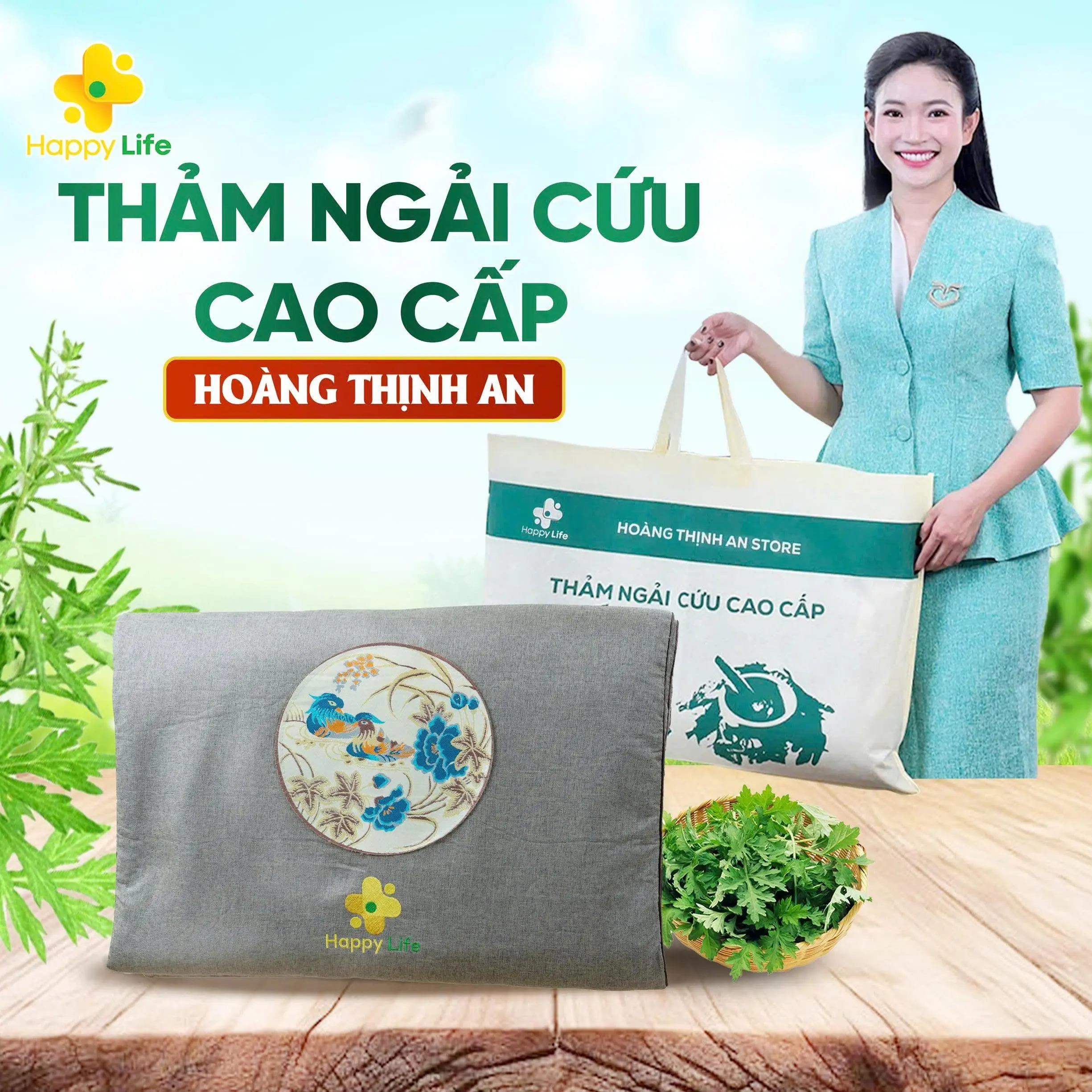 Thảm Ngải Cứu Hoàng Thịnh An Chính Hãng, Thảm Ngải Cứu Happy Life Cao Cấp Chính Hãng, Thảm Ngải Cứu Đông Y Hỗ Trợ Đau Vai Gáy, Đau Lưng, Nhức Mỏi Xương Khớp