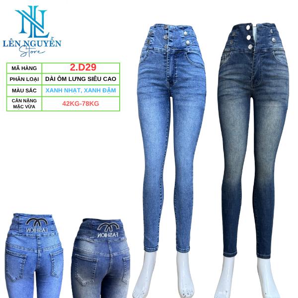 2.D29 [ Lên Nguyễn Store ] Quần Jean (Bò) Nữ, Lưng Cao 3 Nút, Dài 95-97cm, Size 40kg-80kg, Thiết Kế Lưng 2 Tầng, Màu Xám, Xanh, Ống Ôm, Co Giãn, Mền Mịn, Bigsize, Hotgirl, Mang Phong Cách Năng Động, Trẻ Trung, Tự Tin, Dễ Phối Đồ, Skinny. Women Pants