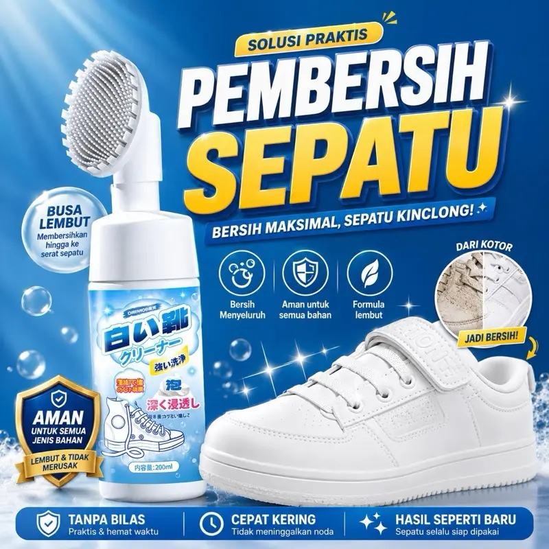 Pembersih Sepatu Instan Tanpa Air Penghilang Noda Membandel Busa Lembut Aman untuk Semua Jenis Bahan Cepat Kering Hasil Seperti Baru