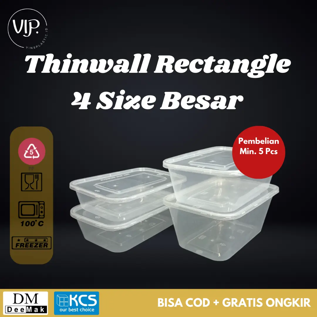 (MINIM ORDER 3 PC) Thinwall/Food Container Rec 500ml-650ml-750ml-1000ml | Thinwall Persegi Panjang