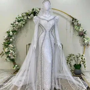 Kebaya Slim Ekor Pengantin Gaun Premium Burgundy Semi Prancis Chantilly Full Payet Slim Dress Wanita Panjang Mewah Pesta Span Putih