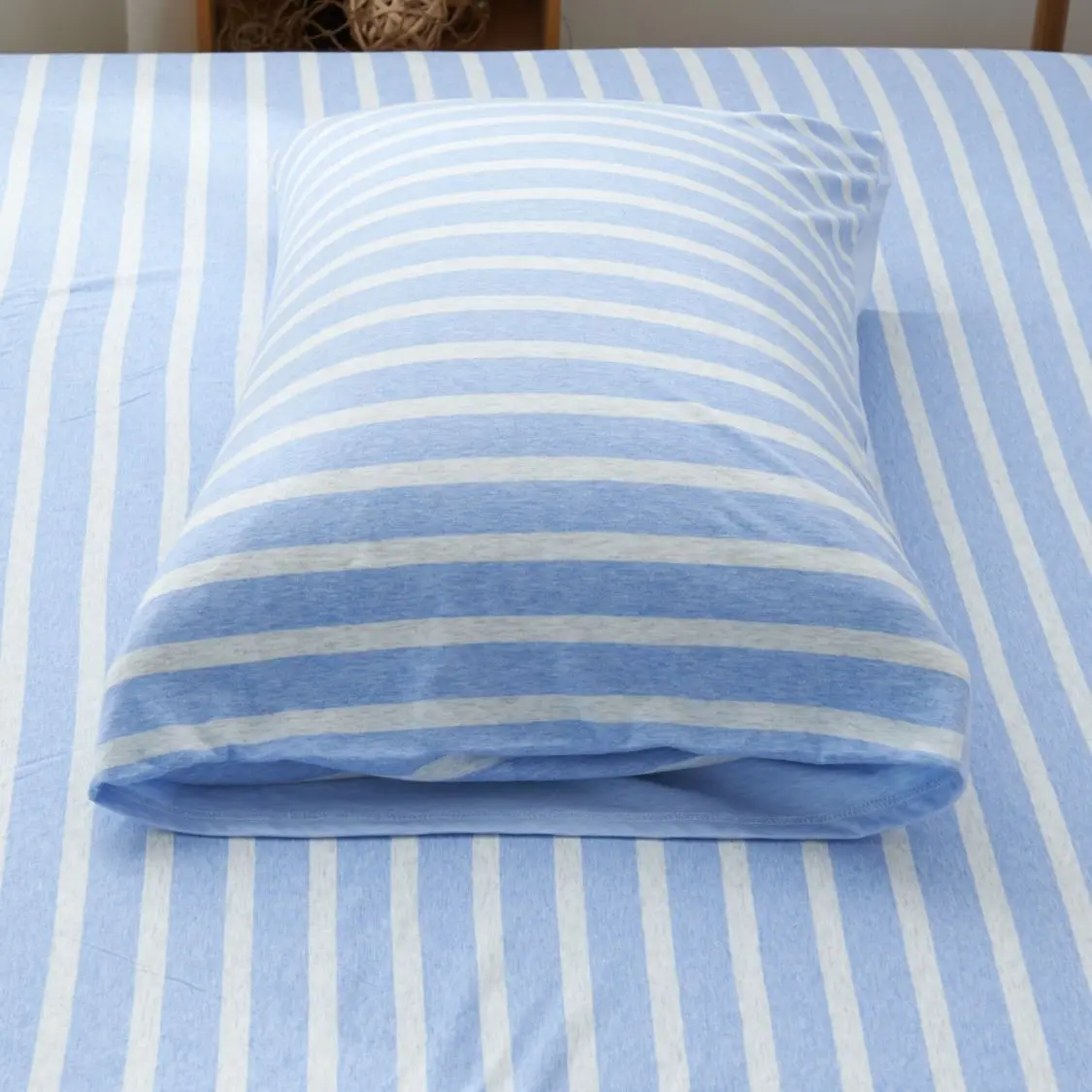 Cotton Pure Sky Blue Stripe Jersey Cotton Pillow Case