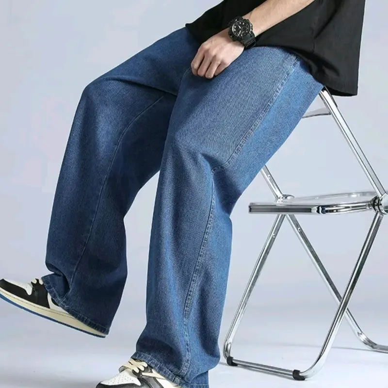 Celana Jeans Pria loose pants style highwaist- Celana panjang cowok korean style denim - Celana jeans pria longgar gombrong original acid baggy pants oversize Nyaman Hitam 2
