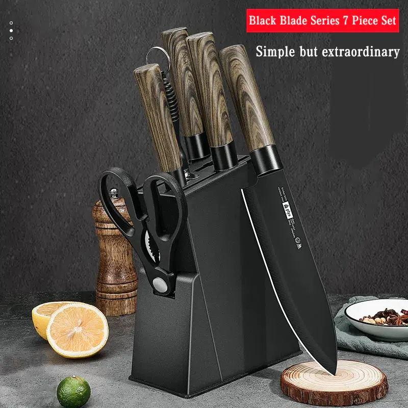 Full Set Kitchen Knife and Holder  Stock 7-piece set Stainless steel Kitchen knife set/Slicing knife/Chef knife/Fruit knife Blade Block