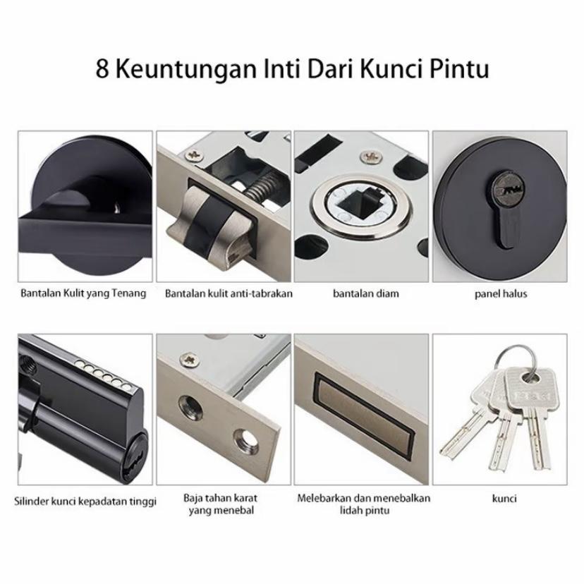 Pegangan Pintu 1 Set Model Kekinian Handle Lock Door Hitam Doff Premium Bedroomiving Room Kunci pintu kamar tidur sederhana,elegan,berkelas tinggi, senyap, tipe hitam universal.