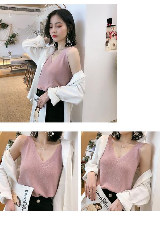 Product Introduction of Fashion Ice Silk Camisole Women's Outer Wear Summer Sleeveless Knitwear Korean Style Loose V-neck Short Bottoming Shirt Top Fashion Womenswear Lingerie 19