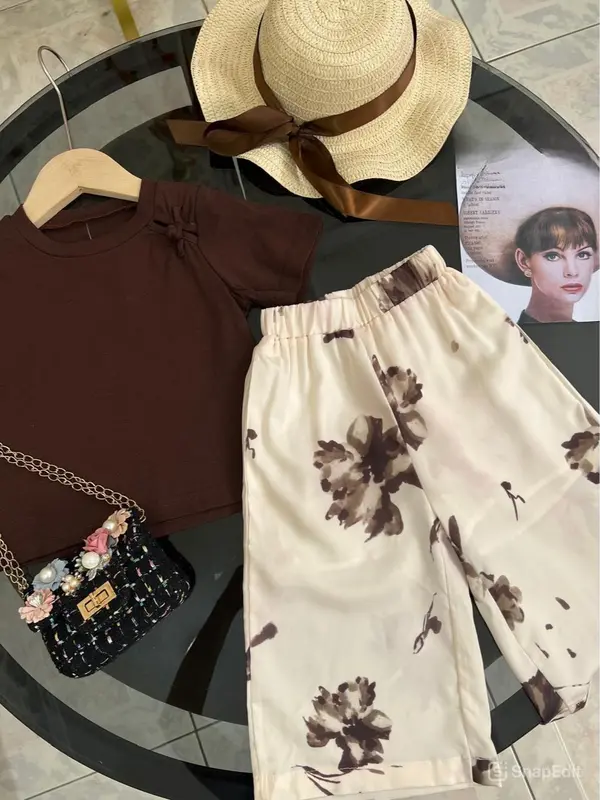 [KIDSFASHIONKOLEKSI] Setelan Cheonsam Hazel Brown  Anak Perempuan Motif Ash Flower 1