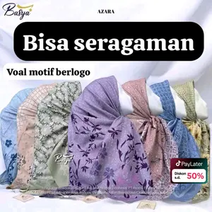 (AZARA SCARVES) Oskara motif lc BERLOGO KODE E pouch•hijab jilbab kerudung segiempat motif•voal premium lc metal logo•azara motif pouch• Seragam Muslim Square hijab  motif