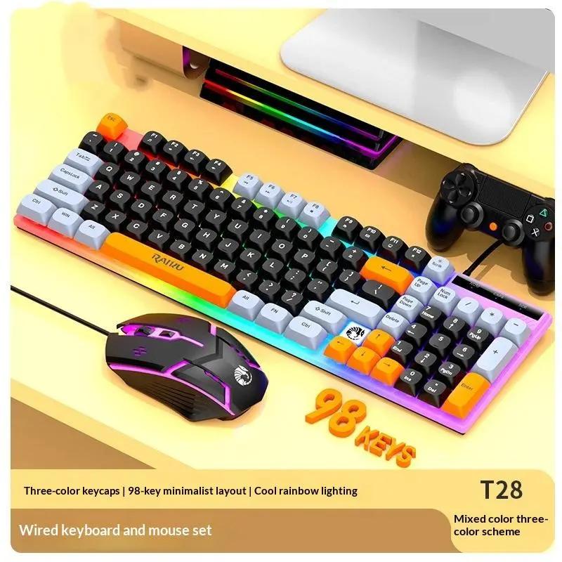 Raiku T28 Backlit Bàn Phím Và Chuột Combo Ba Tone Luminous Non-Slip Có Dây Thiết Lập Cho PC Máy Tính Xách Tay Nhà Văn Phòng Gamer Sử Dụng