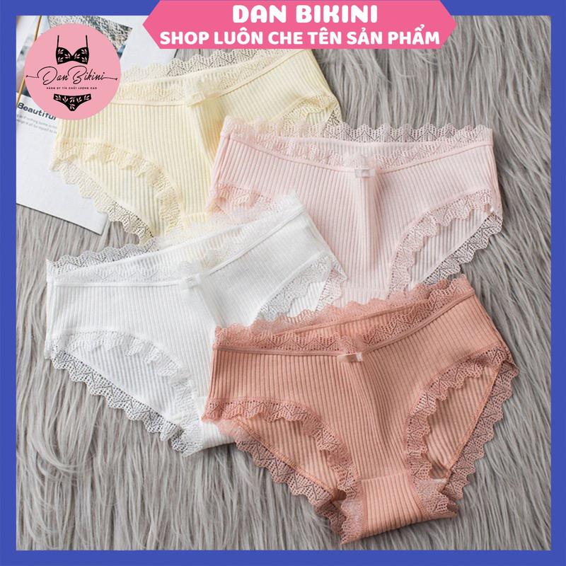 Quần Lót Nữ Cotton viền ren gân tăm hoạ tiết viền MÃ 1735