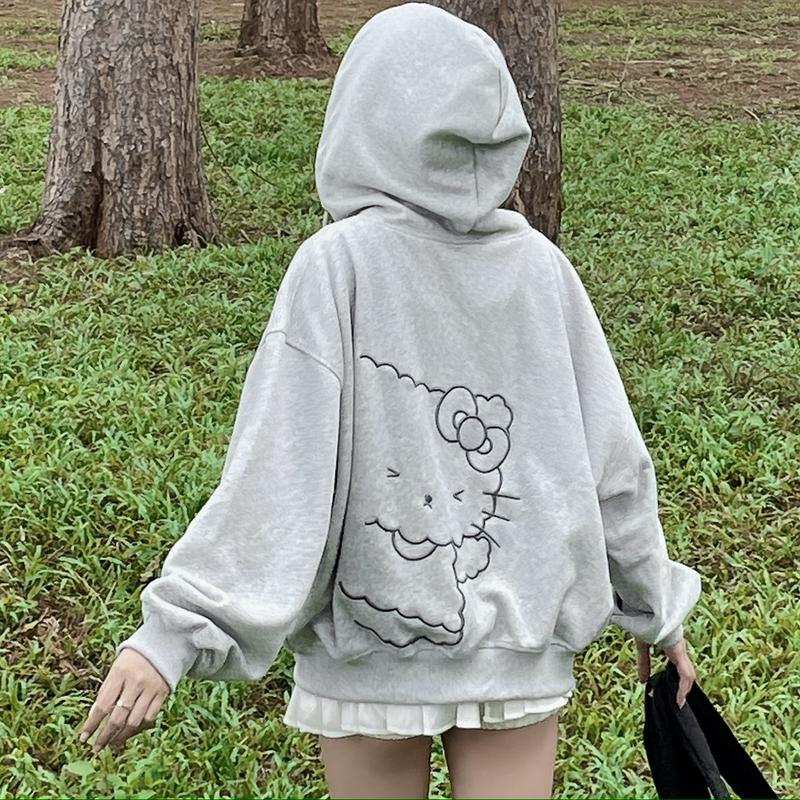 Áo Khoác Hoodie Zip Chống Nắng Mùa Hè Mon Studio THÊU NỔI 3D HELLO KITTY , Vải Nỉ Ép Dành Riêng Cho Hè Nắng Nóng, Form Boxy Unisex Nam Nữ Đều Mặc Được, Có Túi Trong