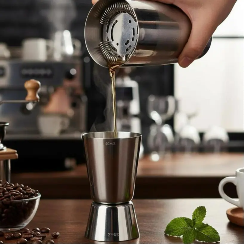 BLANCO Jigger Dual Cup Gelas Ukur Minuman - Takaran Sirup & Espresso Barista Tool - Gelas Takar Ganda Anti Karat