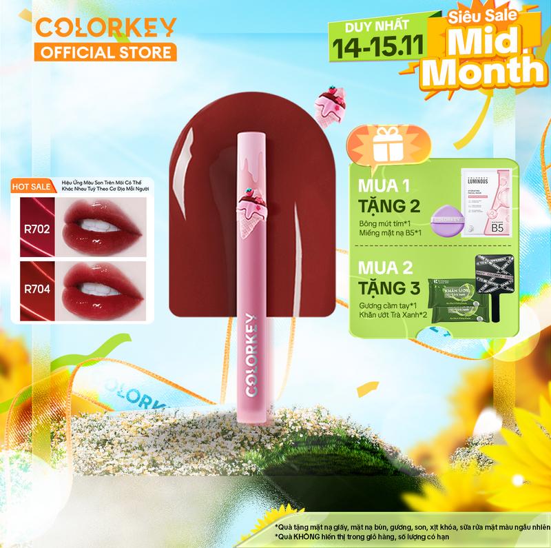 Son Gương Bóng COLORKEY Phiên Bản ICE CREAM Màu Sắc Ngọt Ngào Lâu Trôi Cho Môi Xinh Tươi Tắn 1.7g