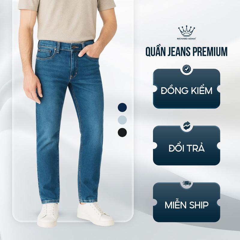 Quần Jeans, quần bò Nam Richard Adam, Vải Denim Cao Cấp, Co Giãn, Thoáng Mát, Thấm Hút Tổt, Phom Regular xanh nhạt đẹp ống đứng QJ150425