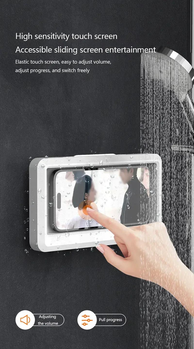 Product Introduction of Waterproof Bathroom Wall-Mounted Mobile Phone Holder with Touch Screen Protective Cover for Kitchen Sealed Storage 7