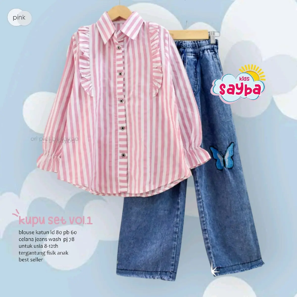 Kupu set baju setelan anak perempuan blouse dan celan jens Fashion