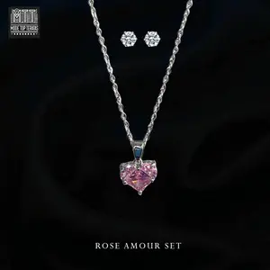 Mode Top Teratas - Set Kalung Dan Anting Titanium Silver | Rosé Amour Set Seri Sehari-hari