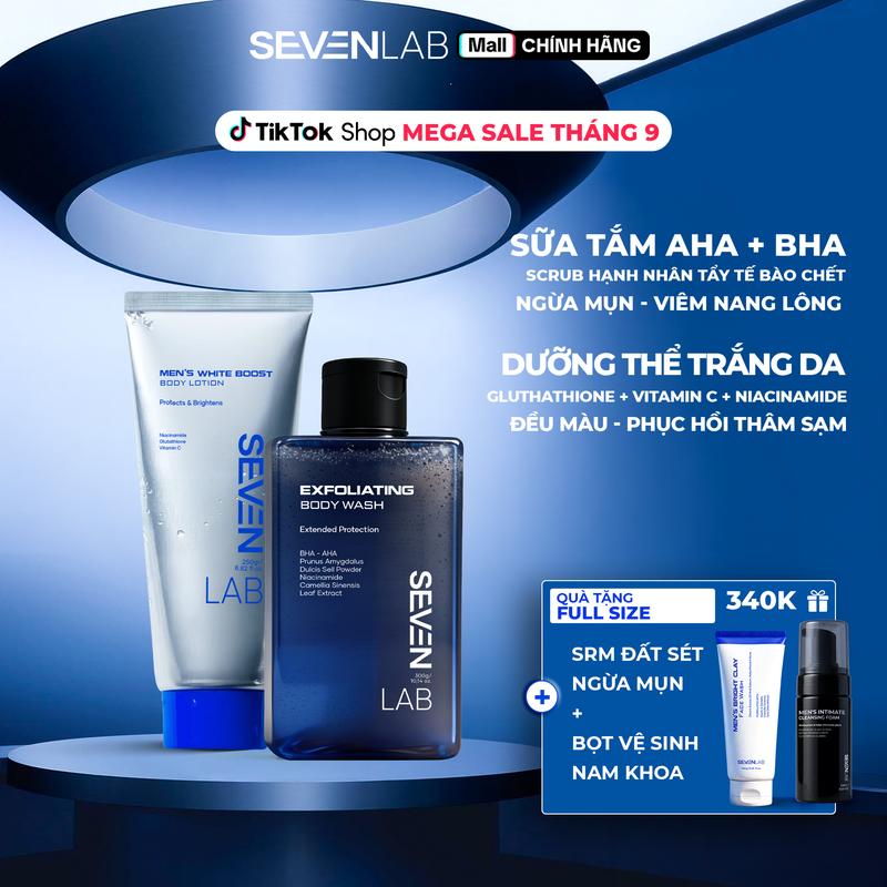 Combo sữa tắm tẩy tế bào chết và dưỡng thể trắng da nam SEVENLAB giúp ngăn ngừa…