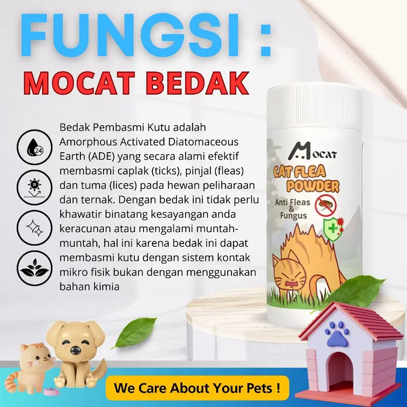 Bedak Kucing Mocat Powder Anti Kutu Kitten Kelinci Wangi Ampuh Hilangkan Gatal Akibat Lice Jamur Tungau DELLO FOR CAT 5