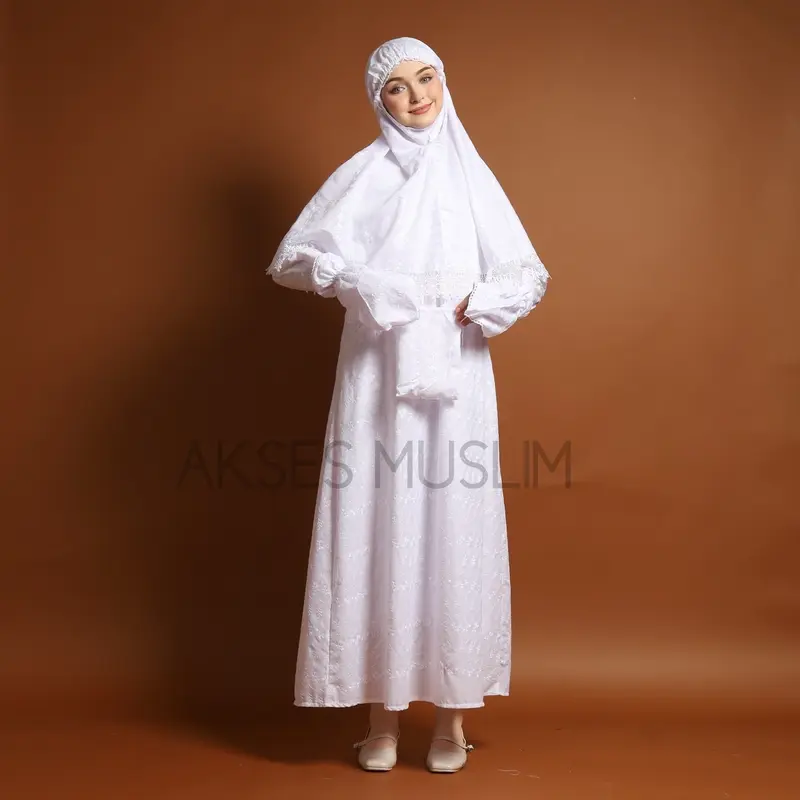 Gamis ihrom wanita gamis putih wanita paket kerudung katun bordir perlengkapan haji dan umroh wanita Bergo Motif Nyaman Muslim Lembut Jilbab Kantong Panjang Setelan Lebaran Dress Jepang 0