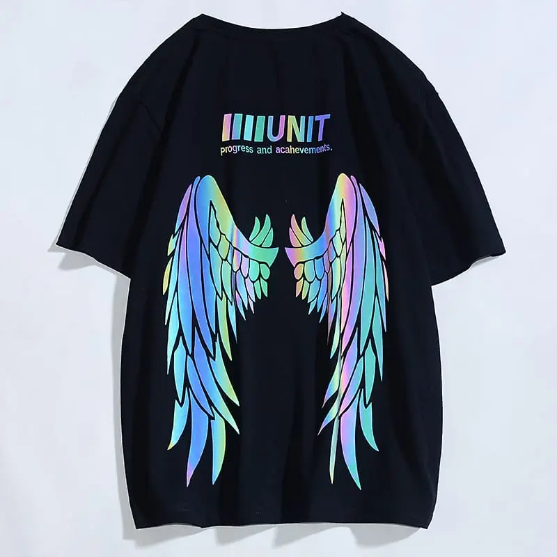 KAOS DISTRO SABLON SAYAP NYALA - TSHIRT LENGAN PENDEK DEWASA NYALA - ATASAN KATUN DEWASA TERKINI Oblong Hitam Combed 4