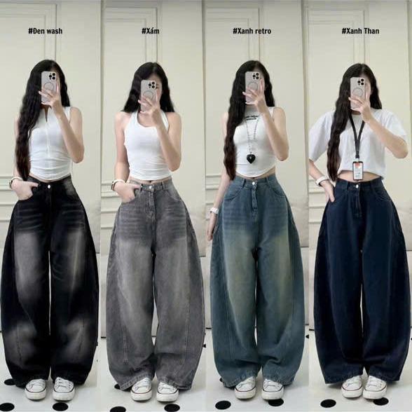 DEAL MỞ BÁN Quần jean ống rộng nữ BIGSIZE quần bò ống suông from rộng Cong nam nữ phong cách RETRO