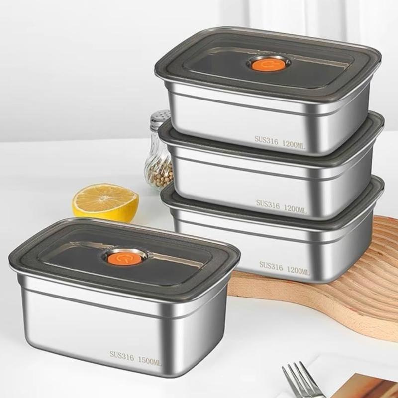  COMBO 5 hộp 1500ML inox LOẠI 1 có nắp đậy hút chân không khay đựnġ đồ để tủ lạnh ngăn mùi 19cm x 8.5cm x 13cm 