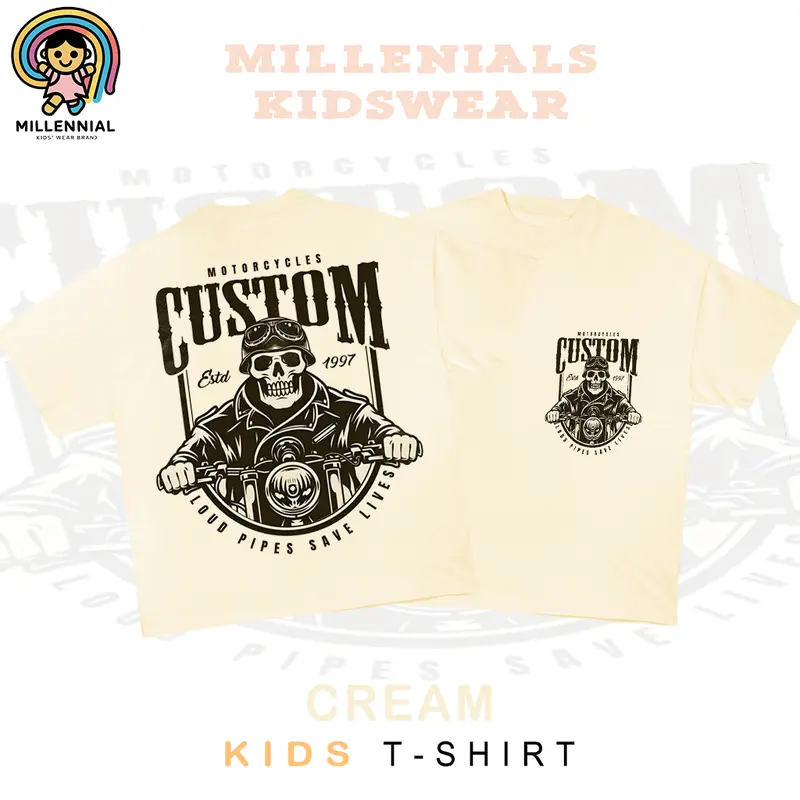 Kaos Distro Anak Custom Motor Cream Katun Combed 30s daily 6-7 tahun umur 3-4 tahun (m) hitam set>2 Surrealism Pas Fashion 0