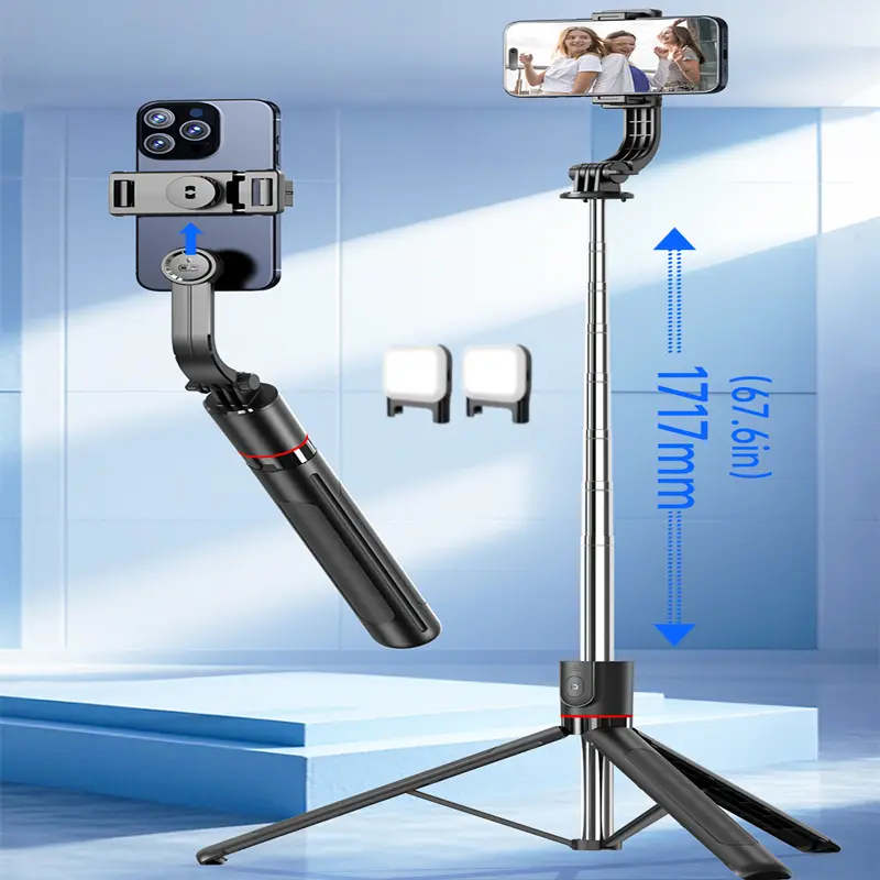 2025 NEW Gimbal Stabilizer Selfie Stick Foldable Wireless Tripod with Bluetooth Shutter Monopod for IOS Android