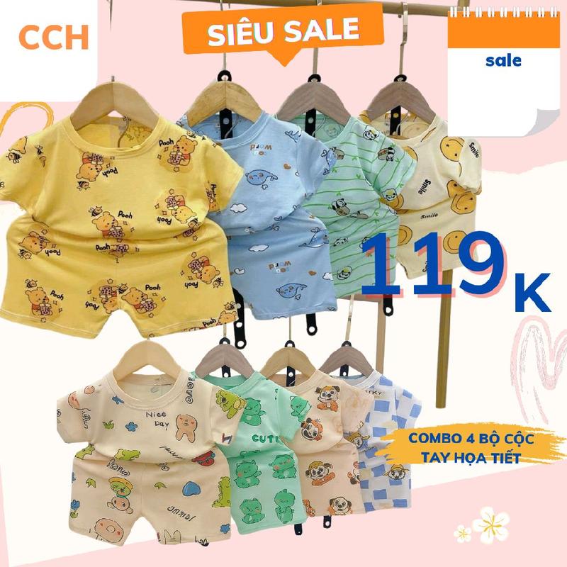 Combo 4 Bộ Thun Lạnh Cộc Tay, Quần Cộc Cho Bé Từ 7-16kg. Combo Gồm 4 Bộ Thun Lạnh Cộc Tay, Quần Cộc Ngẫu Nhiên Với Nhiều Màu Sắc Khác Nhau Và Đa Dạng Họa Tiết Từ 7-16kg Cho Bé.