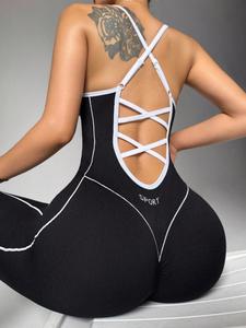 Mono halter de mujer sin costuras y de alta elasticidad, ajuste ceñido, pantalones tipo 9/4 (de pierna ancha), tirantes cruzados en la espalda, para ciclismo al aire libre, gimnasio, yoga y uso diario
