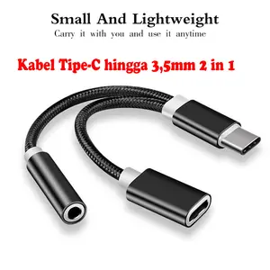 Kabel Splitter TYPE-C 2 In 1 USB Tipe-C untuk 3.5mm Audio AUX Jack + charger C