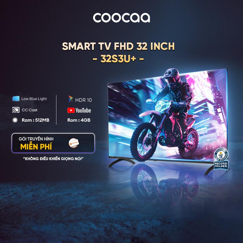   DEAL SỐC  Coocaa Smart Tivi HD  32 inch - Model 32S3U+ - RAM 512MB ROM 4GB- Kết nối Wifi Truy Cập Youtube - Hệ điều hành Coolita - DVB T2 Xem Truyền Hình KTS - Công nghệ Dolby Audio - Không điều khiển giọng nói màn hình - Không có kết nối Bluetooth 